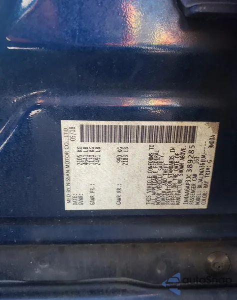 2018 Nissan Maxima 3.5S z USA, uszkodzony, nr VIN 1N4AA6AP3JC389285